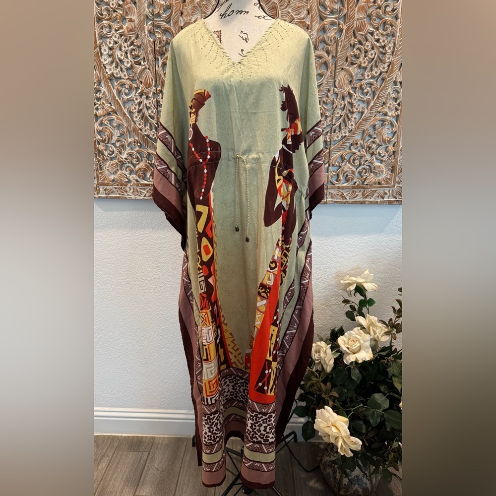 Shore Drive Free Size Kaftan Maxi Dress, Adjustable Pull Tie Waist